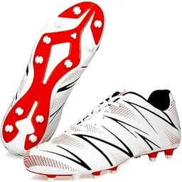 Men’s Football Stud Shoes – White-Red | Lightweight Soccer Cleats for Men | Synthetic Upper, TPU Sole | Durable Grip Sports Shoes for Football