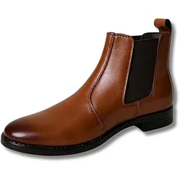 Men’s Genuine Leather Chelsea Boots – Slip-On Ankle Dress Boots with Elastic Gussets for Formal & Casual Wear