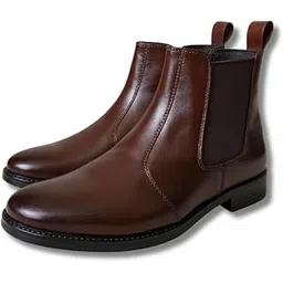 Men’s Genuine Leather Chelsea Boots – Slip-On Ankle Dress Boots with Elastic Gussets for Formal & Casual Wear