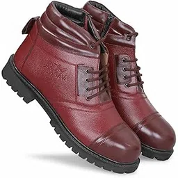 Men's Genuine Leather Police DMS Ankle Boot | Steel Toe Safety | Lace-Up High Shine Finish