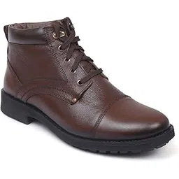 Men's Genuine Leather Stylish High Ankle Boots With Laces For Travelling/Office/Party ZA-4171 | Lace-up Shoes With 1-inch Heel, Memory Cushion Insole & TPR Sole