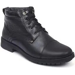 Men's Genuine Leather Stylish High Ankle Boots With Laces For Travelling/Office/Party ZA-4171 | Lace-up Shoes With 1-inch Heel, Memory Cushion Insole & TPR Sole