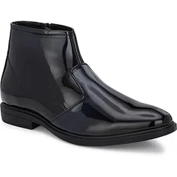Men's Glossy Ankle-Length Formal Boots – High Shine Synthetic Leather Zip-Up Shoes
