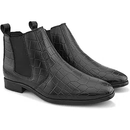 Men's Gravital Textured Boots | Solid Chelsea High Top Regular Chukka Casual Semi Formal Shoes Without Laces | Perfect for Parties, Outdoor, Trekking, Office