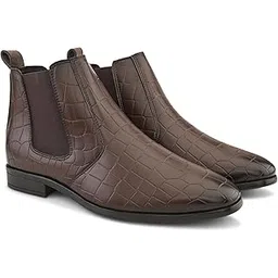 Men's Gravital Textured Boots | Solid Chelsea High Top Regular Chukka Casual Semi Formal Shoes Without Laces | Perfect for Parties, Outdoor, Trekking, Office
