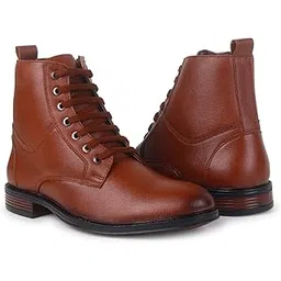 Men's Handcrafted Italian Leather Long Boots, British Style, Brown, for Hiking, Biking