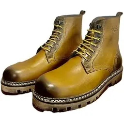 Men's High Ankle Dual Tone Leather Boots | Memory Foam Cushioned Outdoor Boots for Men | Lightweight, Anti-Slip, Rugged & Comfortable Lace-Up Footwear for Everyday Wear (Tan)