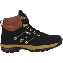 Men's High Ankle Synthetic Leather Boots | Outdoor Casual Stylish Boots for Men | Durable Lace-Up Trekking Shoes | Fashionable Winter Hiking Footwear