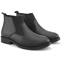 mens Ironedge Chelsea Boots for Men – Classic Dress Boots | Premium PU Leather, Black Ankle-High Slip-On with Elastic Side Panels & Anti-Slip Sole