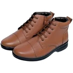Men's Leather Ankle Boots, Lace-up, Brown, Cap Toe Design, Casual Dress Shoes