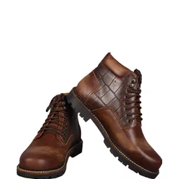Men’s Leather Boots with Croco Brown Embossed Finish, Premium Textured Leather Boots For Men