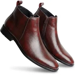 Men's Leather Chelsea Boots, Burgundy Brown, Ankle Boots with Side Zipper, Formal Dress Boots
