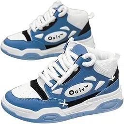 Men's Light Weight High Top Platform Fashion Synthetic Leather Sneakers | Sports, OGYI Casual Shoes for Mens | Ankle Lace-Up Footwear for Men or Boys