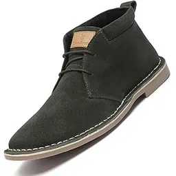 Men's Moss Green Italian Suede Leather Stitch Down Desert Boots Chukka Style Handmade Cushioned Ankle Boot for Men Biking Hiking (SDSUCKCUGR)