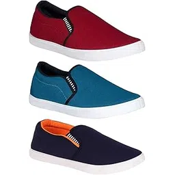 Men's Navy Blue, Maroon & Orange Casual Shoe - 10 UK (Pack of 3 Pairs )