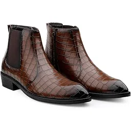 Men's Premium Crocodile Texture Faux Leather Material Casual Formal Slipon Chelsea Boot And Outdoor Boot