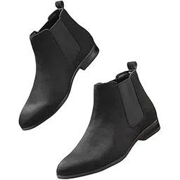Men's Premium Suede Chelsea Ankle Boots|Soft Cushioned Insole |Slip-Resistance|Dynamic Feet Support|Arch Support Boots For Men (Black, UK Footwear Size System, Adult, Men, Numeric, Medium, 10)