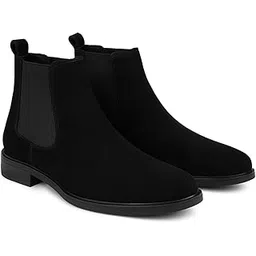 Men's Premium Suede Chelsea Boots, Black, Classic Formal Style, Memory Foam Insole, Ankle High, Slip-resistant Sole