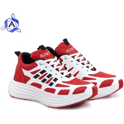Men's Red & White Mesh Sports Sneakers Sneakers For Unisex