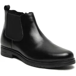 Men's Solid Leather High Ankle Boots | Mid Top Leather Chelsea Boot for Men | (Black, 45)