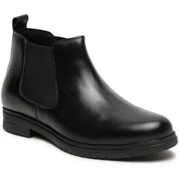 Men's Solid Leather High Ankle Shoes | Mid Top Leather Chelsea Boot for Men | (Black, 42)