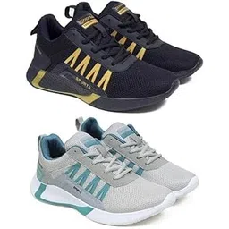 Men's Sports Running Shoes Stylish Design, Pack of 2 Multicolor