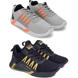 Men's Sports Running Shoes Stylish Design, Pack of 2 Multicolor