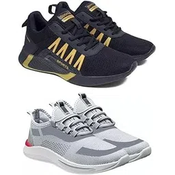 Men's Sports Running Shoes Stylish Design, Pack of 2 Multicolor