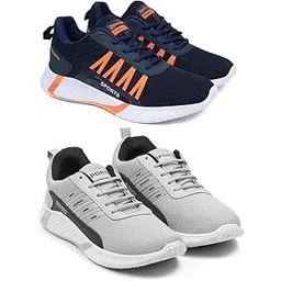 Men's Sports Running Shoes Stylish Design, Pack of 2 Multicolor