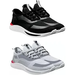 Men's Sports Running Shoes Stylish Design, Pack of 2 Multicolor