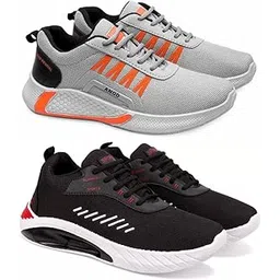 Men's Sports Running Shoes Stylish Design, Pack of 2 Multicolor