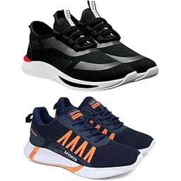 Men's Sports Running Shoes Stylish Design, Pack of 2 Multicolor