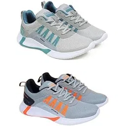 Men's Sports Running Shoes Stylish Design, Pack of 2 Multicolor