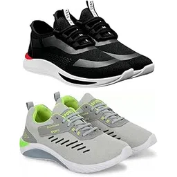 Men's Sports Running Shoes Stylish Design, Pack of 2 Multicolor