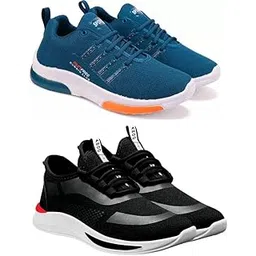 Men's Sports Running Shoes Stylish Design, Pack of 2 Multicolor