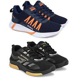 Men's Sports Running Shoes Stylish Design, Pack of 2 Multicolor