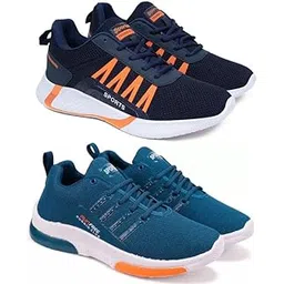 Men's Sports Running Shoes Stylish Design, Pack of 2 Multicolor