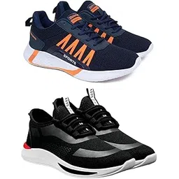 Men's Sports Running Shoes Stylish Design, Pack of 2 Multicolor
