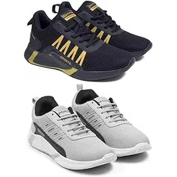 Men's Sports Running Shoes Stylish Design, Pack of 2 Multicolor