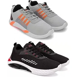 Men's Sports Running Shoes Stylish Design, Pack of 2 Multicolor