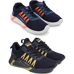 Men's Sports Running Shoes Stylish Design, Pack of 2 Multicolor