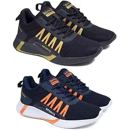 Men's Sports Running Shoes Stylish Design, Pack of 2 Multicolor