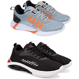 Men's Sports Running Shoes Stylish Design, Pack of 2 Multicolor
