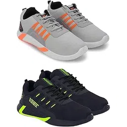 Men's Sports Running Shoes Stylish Design, Pack of 2 Multicolor