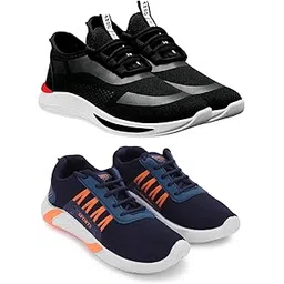 Men's Sports Running Shoes Stylish Design, Pack of 2 Multicolor
