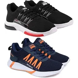 Men's Sports Running Shoes Stylish Design, Pack of 2 Multicolor