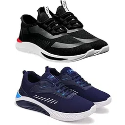 Men's Sports Running Shoes Stylish Design, Pack of 2 Multicolor