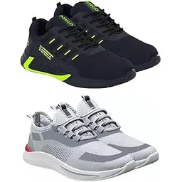 Men's Sports Running Shoes Stylish Design, Pack of 2 Multicolor