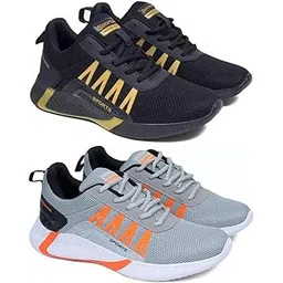 Men's Sports Running Shoes Stylish Design, Pack of 2 Multicolor