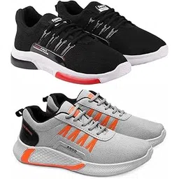 Men's Sports Running Shoes Stylish Design, Pack of 2 Multicolor